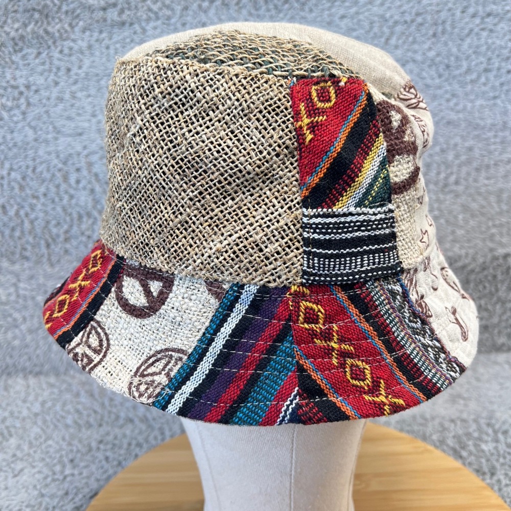 Kathmandu Imports Patchwork Bucket Hat Boho Hippie Celestial Mushroom Peace Sign - Picture 4 of 13